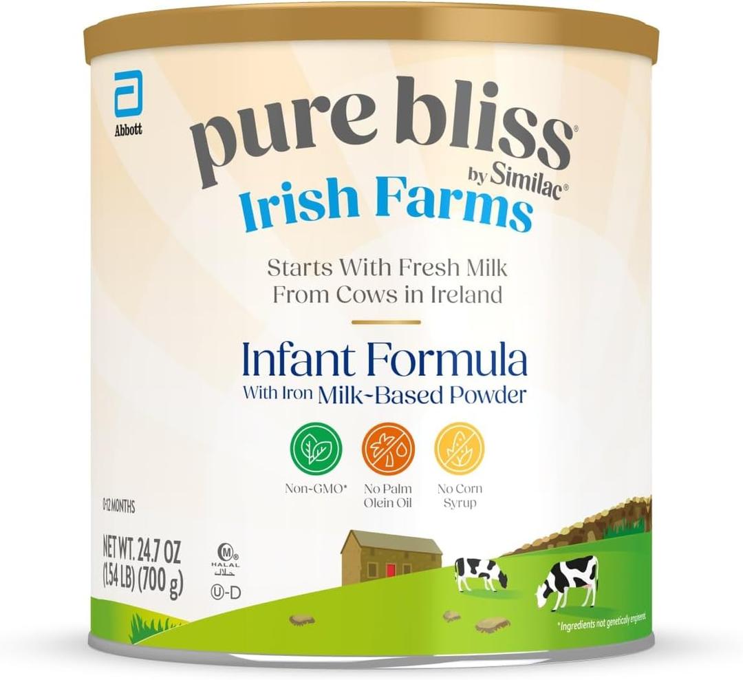 Pure Bliss Irish Farms, Easy-to-Digest Baby Formula, Infant Formula, 0-12 Months, 24.7-oz Can, Best By: 01/Dec/2026