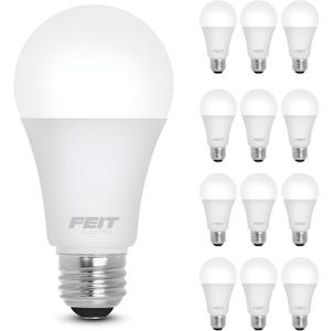 Feit Electric A19 LED Light Bulb, 75W Equivalent, E26 Medium Base, 1100 Lumens, 3000K Bright White, 90+ CRI, General Purpose Light Bulbs, 11,000-Hour Lifetime, OM75/930CA10K/2/6, 12 Pack