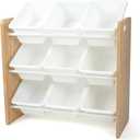 Humble Crew Toy Storage Organizer with 9 Removable Storage Bins for Kids Playroom, 3-Tier Toy Organization, Natural Wood/White