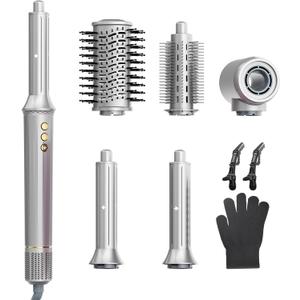 JIGGL 5-in-1 Hot-Air Brush Styler & Dryer - No Heat Damage Auto Wrap Multistyler - 110,000 High Speed Fast Drying Blow Dryer Brush Set - Airbrush Hair Styler & Air Curler for Women Gray