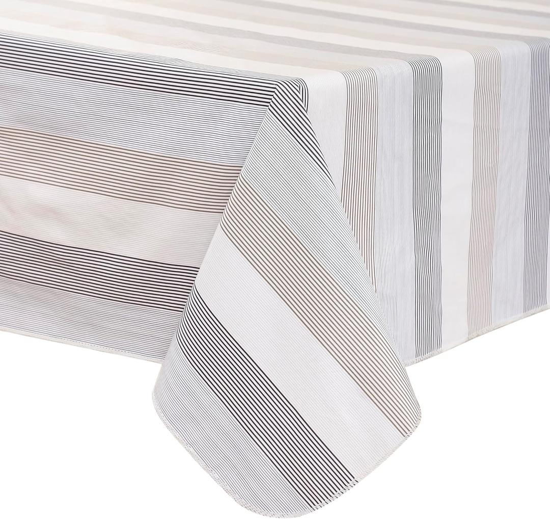 Heavy Duty Vinyl Tablecloth with Flannel Backing Waterproof Oil-Proof Plastic Table Cloth Stain-Resistant Wipeable Rectangle or Square Table Cover for Indoor and Outdoor (Line,54x54 Inch)