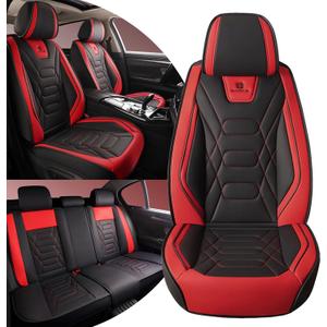 Car Seat Covers for Jeep Wrangler 2007-2026, Full Set 5 Seats Premium Napa Leather Waterproof Breathable Anti-Slip Seat Protectors with Airbag Compatible Design(Standard,Black&Red)