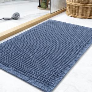 tchdio Waffle Bath Mat, Super Absorbent Non Slip Bath Mats for Bathroom, Ultra Soft Bathmat, Machine Washable, Blue, 17" x 24"