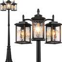 VIANIS Dusk to Dawn Lamp Posts Outdoor Lighting, Triple Head Street Light Pole Lamp for Outside, Waterproof Outdoor Post Light Fixtures Black with Tempered Ripple Glass for Garden Yard Patio Driveway