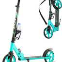 Foldable Kids Scooter with 8 inch Sturdy Wheels - Scooters for Kids, Teens, Adults Ages 8+, Adjustable Handlebar, Gift for Boys&Girls, 220lbs Max Load, Bearing ABEC7,Cup Holder (Green)