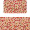 Spring Daisy Floral Kitchen Mats Decor, Pink Retro Groovy Flower Power Kitchen Rugs Sets of 2, Vintage 1970s Floral Rug Home Decorations Indoor, 17" x 30" and 17" x 47"
