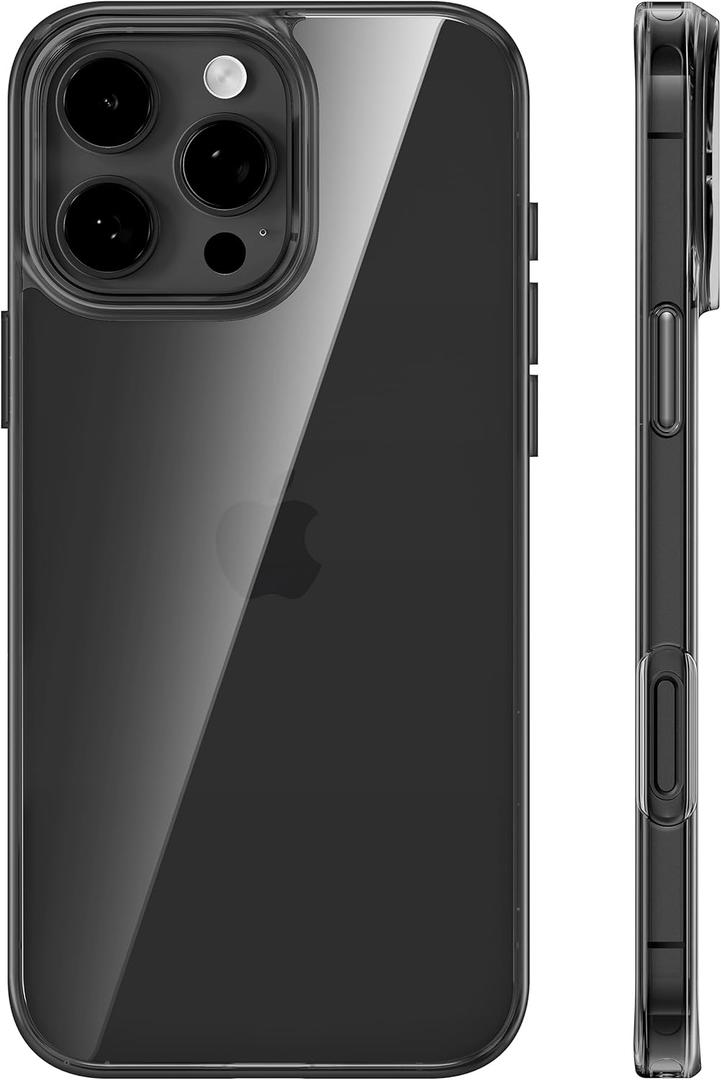 TORRAS Crystal Clear for iPhone 16 Pro Max Case, [Anti-Yellowing][Military-Grade Protection], Slim Translucent Anti-Scratch Back, Soft Bumper, Non-Slip Protective Phone Cover, Translucent Black 6.9"