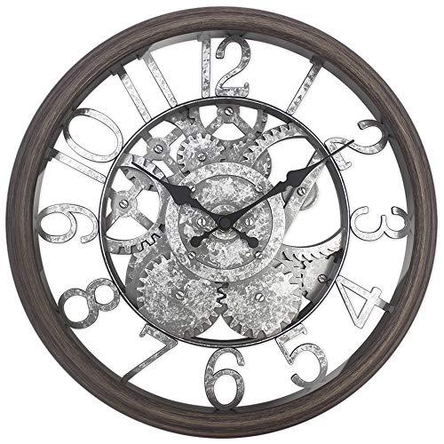 Presentime & Co 12" Farmhouse Gear Clock, Silent no Ticking, Indoor/Outdoor Clock, Weatherproof, Grey Oak and Galvanized Finish. Wall Décor/Outdoor Décor for Living Room, Kitchen, Garden, and Patio.