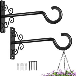 BOLITE Plant Hangers, 6 Inch Hanging Plant Brackets Outdoor or Indoor, Wall Hooks for Hanging Hummingbird Feeders, Bird Feeders, Planters, Lanterns, Wind Chimes, 2 Pack, Black, Gifts for Women Men