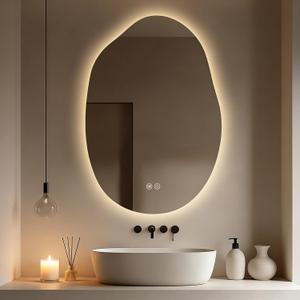 LED Bathroom Mirror with Lights, 22x32 Inch LED Bathroom Vanity Mirror Irregular Backlit Mirror for Bathroom with 3 Colors, Dimmable, Anti-Fog, Memory, Al-Alloy Lampshade (Horizontal/Vertical)