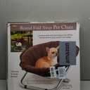 Etna Folding Pet Cozy Chair - Portable Round Fold Out Elevated Cat Bed - Brown Fleece Top Cushion - Papasan Chair for Small Dogs