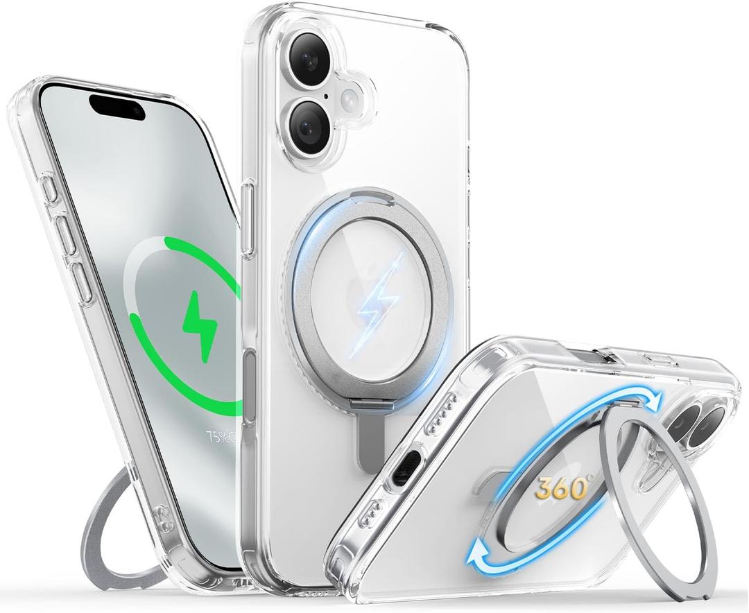 Niunisi for iPhone 17 Pro Max Case 6.9-Inch with Magnetic 360° Ring Stand Compatible with MagSafe Crystal Clear Shockproof Protective Phone Cover 6.9" 2025, Clear