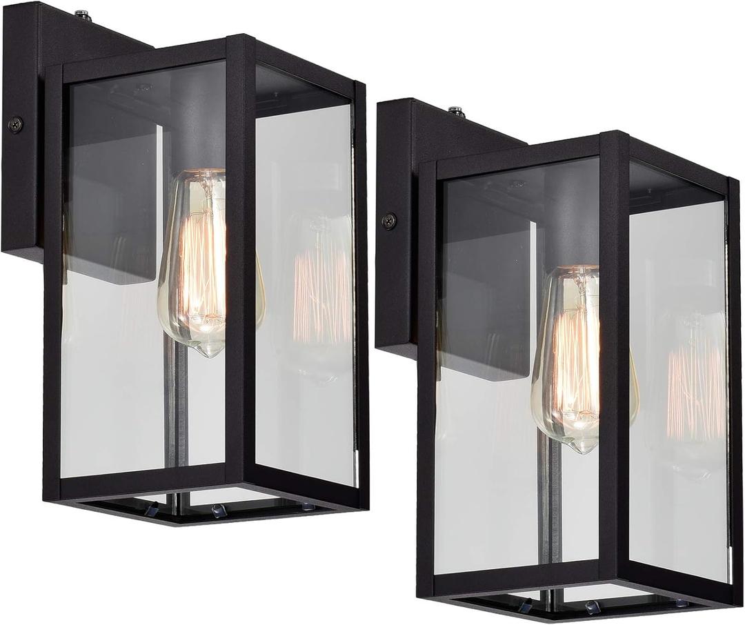 MICSIU 2 Pack Dusk to Dawn Outdoor Lighting, 11 Inch Matte Black Exterior Wall Lantern with Clear Glass, Exterior Wall Lights for House, Porch, Garage, Doorway, Pathway