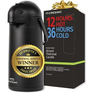 Airpot Coffee Dispenser With Pump, Black - 12 Hours Hot Water Dispenser with Pump, 36 Hours Cold - Coffee Thermal Carafe for Hot Drinks, Tea Flask for Beverages -Large Carafe w/ One-Handed Dispensing (102 Ounces)