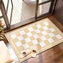 Vasofe Jute Checkered Outdoor Rug, 2x3 Small Entry Rug, Washable Rugs Indoor Front Door Mat, Non-Slip Bedroom Entrance Doorway Kitchen Mats, Plaid Farmhouse Porch Carpet, Khaki and White