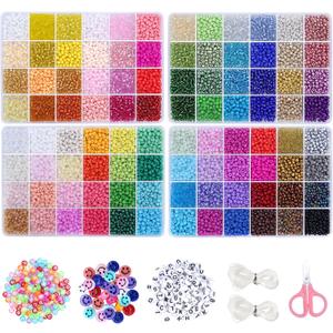 EFIVS ARTS Seed Beads 96 Colors 4MM Small Beads Kit Tiny Bracelet Waist Beads Set with Pendant Charms Letter Beads Kit for Concert Bracelets DIY Making