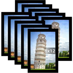 SESEAT 8x12 Picture Frame Set of 10, Display Pictures 8x12 Prints Without Mat, Wall Mounting, Black