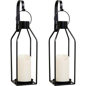 HPC Decor Black Metal Candle Sconces w/Flickering Timer Candles- Candle Wall Sconces Set of 2- Wall Sconce Candle Holder- Vintage Sconces Wall Decor Set of 2 for Home Decor, Living Room,Dining Room