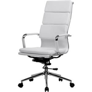 GTPOFFICE Ribbed Office Desk Chair High Back Ergonomic Chair with Wheels Cute Modern Executive Chair Bonded Leather Lumbar Support Computer Chair Swivel Tilt, Snow White