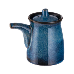 Happy Sales HSSD-BLUE4, Japanese Style Earthenware Ceramic Oil Dispenser Ponzu Vinegar Dispenser Shoyu Soy Sauce Dispenser With Lid, 6 fl oz, Blue