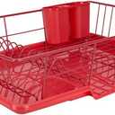 Dish Drying Rack (Red) | By Home Basics | Dish Drainers For Kitchen Counter | With Sloping Tray and Utensil Holder | Big Dish Drying Rack