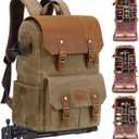 JAEP Camera Backpack - Weather Resistant 16 Ounces Waxed Memory Canvas  DSLR SLR Backpacks with 15.6 laptop sleeve compartment and Tripod Holder for Photographers -Vintage leather Style (Khaki)