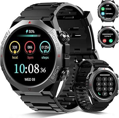Military Smart Watches for Men (Answer/Make Calls), 1.39" HD Fitness Watches, Heart Rate/Sleep Monitor, 110+ Sports Modes Watch for Men, Waterproof Watch, 30Day, Watches for Android/iPhone, Black