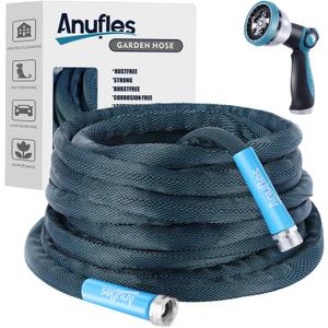 Aunfles 100FT Garden Hose - Flexible Water Hose with 10 Spray Nozzle, Lightweight Design, Easy Storage, Leak-Proof, Compact, Portable, Car Wash for Yard (Blue)