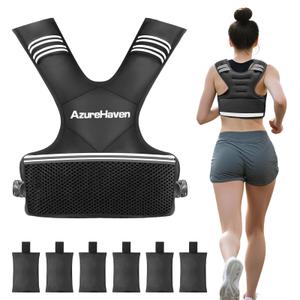 Adjustable Weighted Vest for Women and Men, 20-32lb Rucking Vest with 6 Ironsand Weights for Running, Walking, Workout and Strength Training, Black
