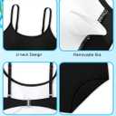 Girls Swimsuit V Neck Bikini Set Color Block with Cover Up 3Pcs Bathing Suits (Black)