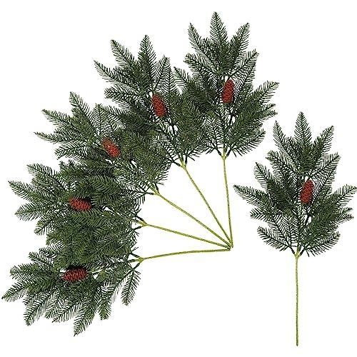 WSFSLJWDW 4PCS Artificial Pine Branches-19.7 Inches Fake Greenery Plants Pine Sprigs-Faux Pine Leaves Picks for DIY Garland Crafts Christmas Embellishing and Home Garden Decoration