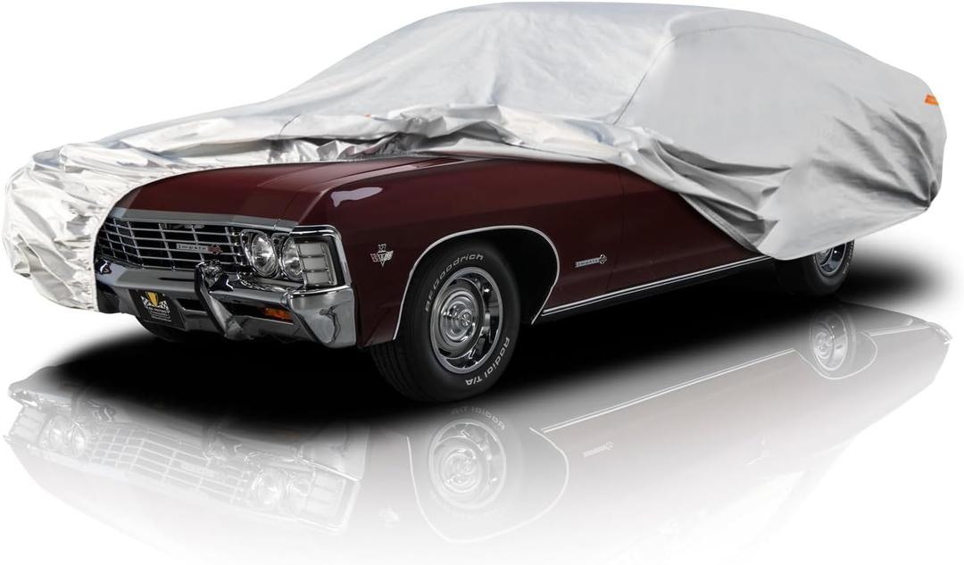 Kayme Car Cover Waterproof All Weather for Large Sedan,Outdoor Cover Fit for Ford Crown Victoria, Cadillac DTS, Grand Marquis, Lincoln Continental Town Car, Chevy Impala Caprice (209 to 218 inch) (Aluminum-Silver)