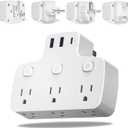 European Travel Plug Adapter USB C, International Universal Power Adapter with Type A/C/G/E/F Plug Removable,6 Outlets 3 Switches,US to Europe Spain France Greece UK Portugal, White