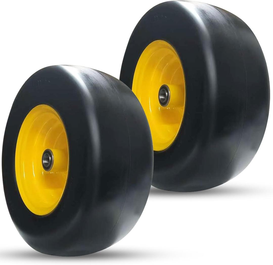 2025 Newly Upgraded Lawn Mower Tires 13x6.50-6 (2-Pack) - Flat Free Solid Smooth Tread, Zero Turn Front Wheel Replacement, Universal Fit for Commercial/Residential Mowers with Adapter Kit