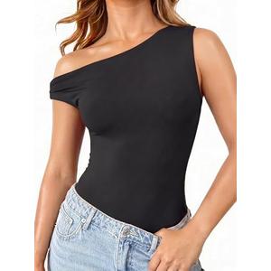 Avidlove Bodysuits for Women Off Shoulder Thong Bodysuit Double Lined One Piece Leotard Asymmetric Going Out Tops, Size L
