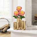 Arborus Artificial Roses - Set of 3 Long-Stem Real Touch Silk Roses, 24.4" Faux Flowers for Home Decor, Wedding Bouquets, Centerpieces & Floral Arrangements  Lifelike Yellow Pink Fake Roses