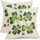 St Patrick's Day Pillow Covers 18x18 Inch Lucky Green Shamrocks Decorative Throw Pillows Cover Set of 2 Spring Holiday Pillow Cases for Festival Couch Bedroom Home Decor
