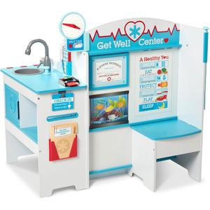 Melissa & Doug Wooden Get Well Doctor Activity Center - Waiting Room, Exam Room, Check-In Area - FSC Certified.