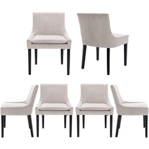 COLAMY Modern Dining Chairs Set of 6, Upholstered Corduroy Accent Side Leisure Chairs with Mid Back and Wood Legs for Living Room/Dining Room-Beige