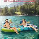 QPAU Inflatable Double River Tube, 2 Person 660lb Capacity, Puncture-Resistant 93" Sturdy Heavy Duty River Float, River Raft with Ergonomic Backrest, Cooler & Cup Holders for Family (Dark Blue)