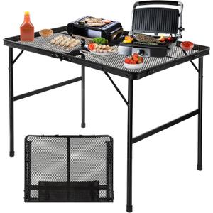 Folding Grill Table Camping Table with Mesh Desktop, Lightweight 3 FT Metal Table for Outside, Height Adjustable Portable Grill Tables for Camping, Picnic, Beach and BBQ, RV (35.4"LX23.6"WX26"H/16.5"H)