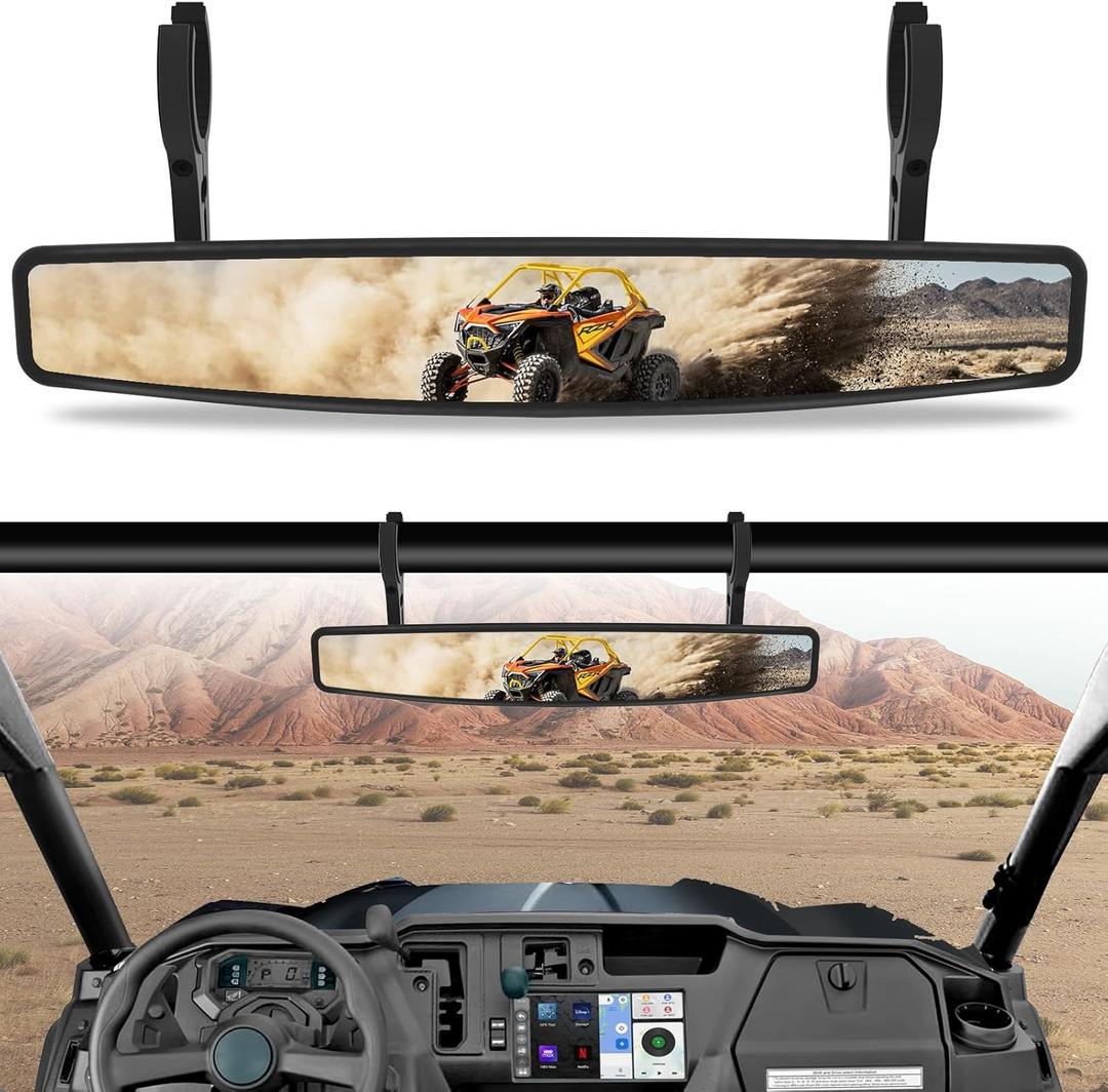 17" UTV Rear View Center Mirror, UTV Race Mirror 1.75" or 2" Clamps Compatible with Polaris RZR Pioneer Can-Am Commander Maverick Talon 1000R 1000X