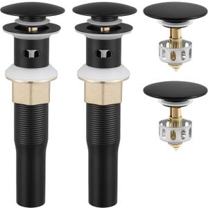 KES All Metal Bathroom Sink Drain with Overflow, 2 Pack, Lavatory Vanity Pop Up Drain with Detachable Hair Catcher, Rustproof 18/8 Stainless Steel, Matte Black, S2013A-BK-P2