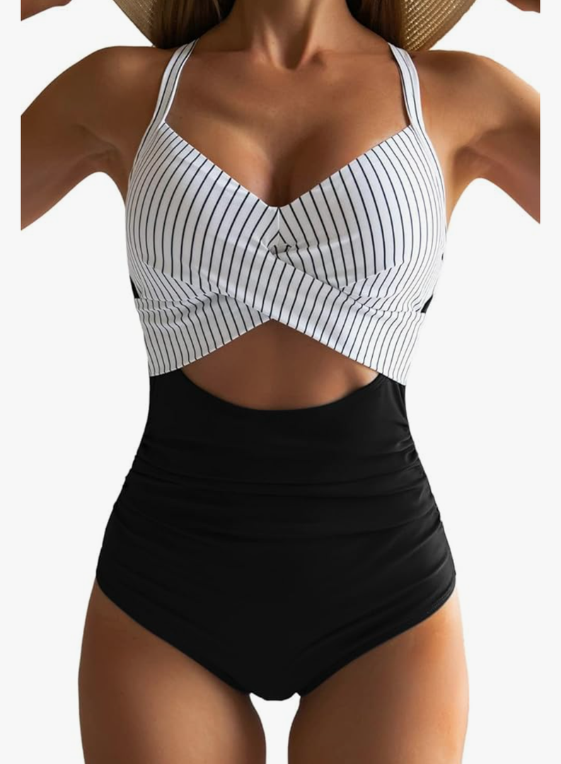 Eomenie Women's One Piece Swimsuits Tummy Control Cutout High Waisted Bathing Suit Wrap Tie Back 1 Piece Swimsuit, Large