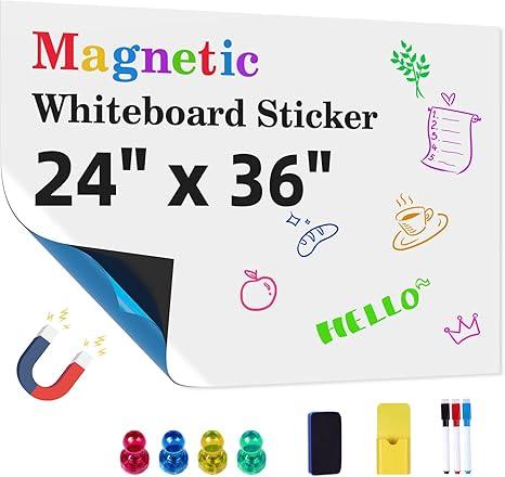 Magnetic Whiteboard Contact Paper 24" x 36" Peel and Stick Dry Erase White Board for Wall Self-Adhesive Decal Wallpaper Sticker for Office, Home, with Marker, Eraser and Magnet