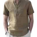 Muscle Cmdr Men's Casual Cotton Henley Shirts Lightweight Yoga Short Sleeve Shirt Hawaiian Beach Soft Tee Khaki, S