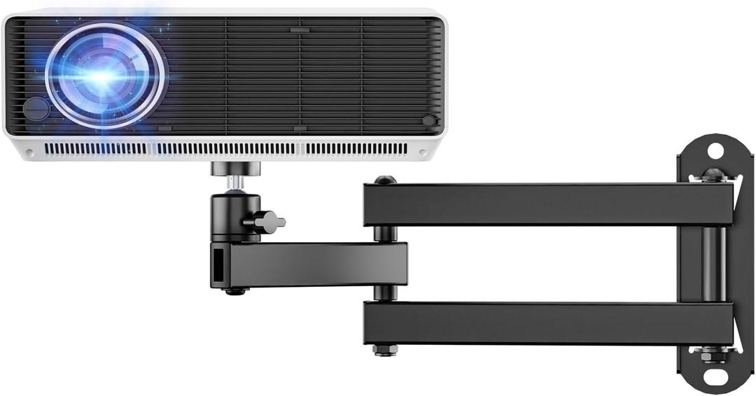 WALI Foldable Projector Wall Mount, Fully Adjustable Projector Holder with 360 Rotating Gimbal, Wall Mount Stand for 1/4" M4 M6 Screw Size Projectors(1330LM-PM), Black (Mini)