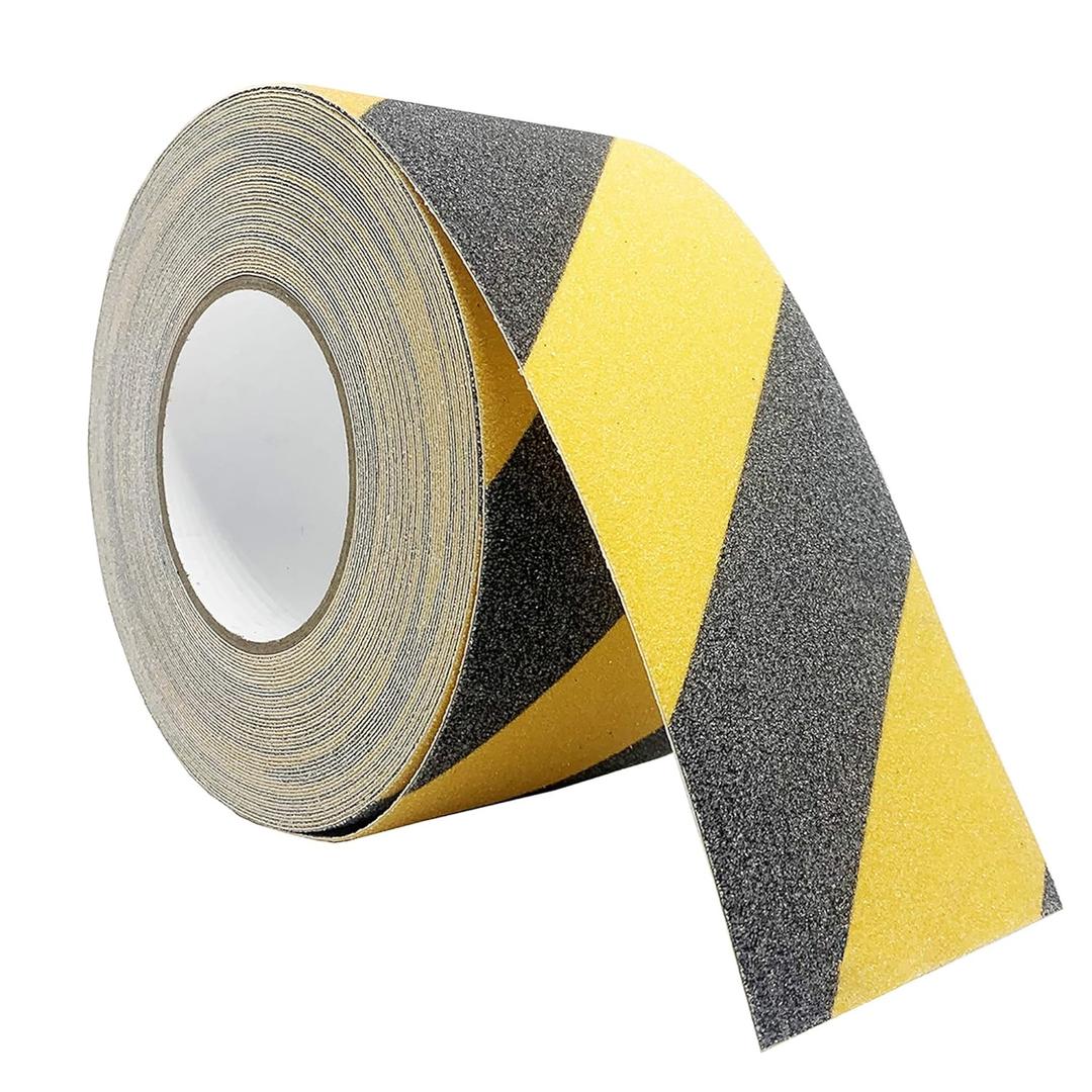 RELIANCER Anti Slip Safety Grip Tape 4inx60ft Non Skid Tread Safety Tape with High Traction Grit Yellow & Black Marking Self-Adhesive Tape Hazard Caution Warning Tape for Stairs Steps Deck