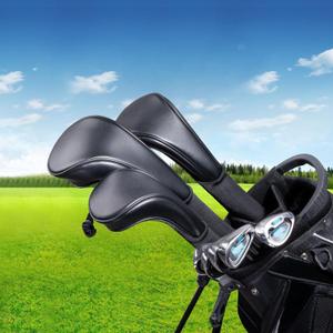 Golf Club Covers - 3pcs Golf Club Head Covers for Woods and Driver Fairway, Premium PU Leather Golf Club Headcovers for Men and Women with Interchangeable No. Tags (Black)