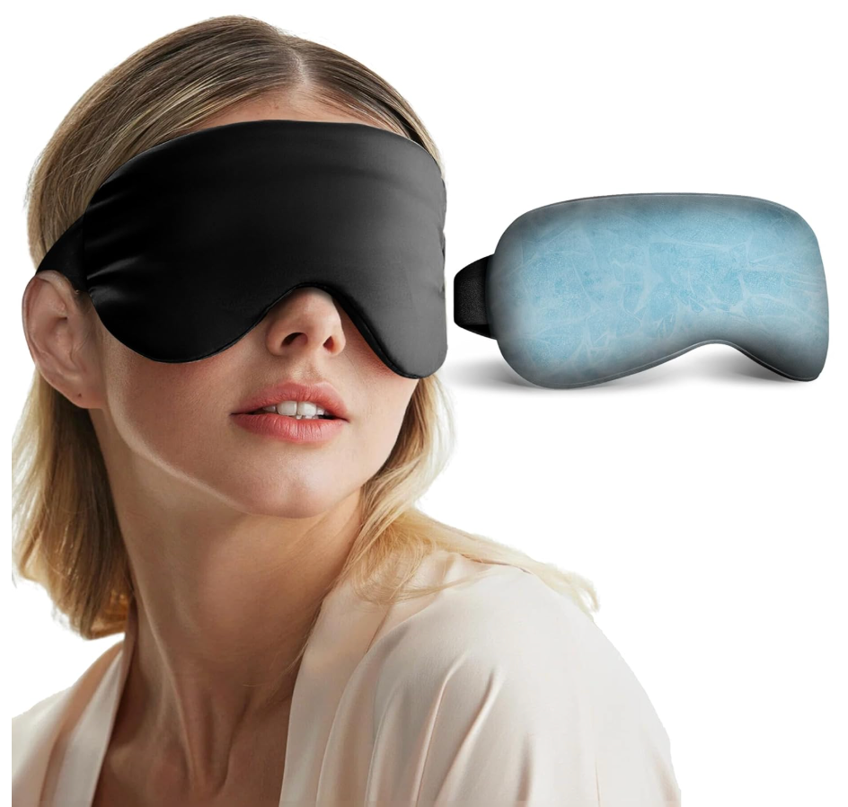 Cooling Eye Mask for Dark Circles Puffiness - Fsa Eligible Items Hsa, Cold Compress for Puffy Eyes Migraines Headache Sleeping After Surgery, Gentle Weighted Travel Essentials Gel Ice Pack (Black)